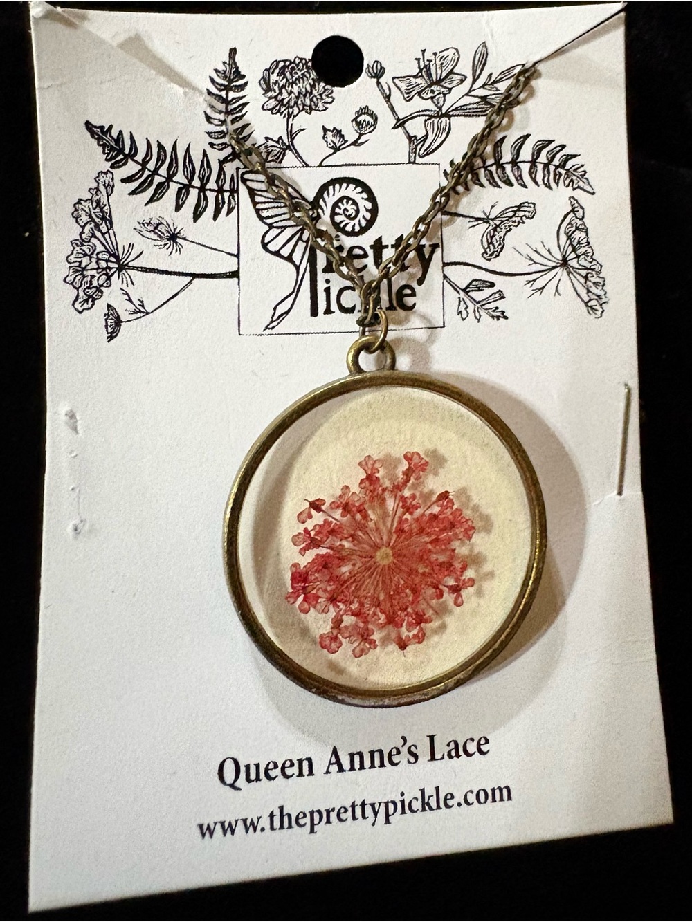 Botanical Resin Pendant Necklace with Flower